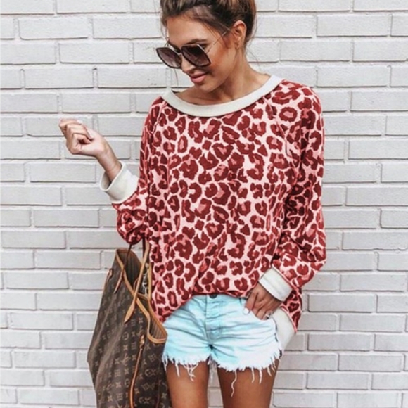Sweaters - LAST 1! Red & Pink Leopard Print Sweater